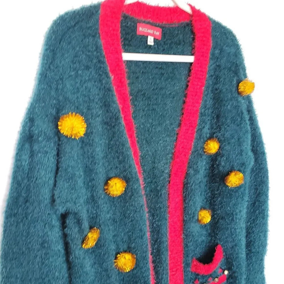 Blizzard Bay Vintage Christmas Ugly Knit Open Cardigan Sweater Size Small Pocket - Picture 6 of 13
